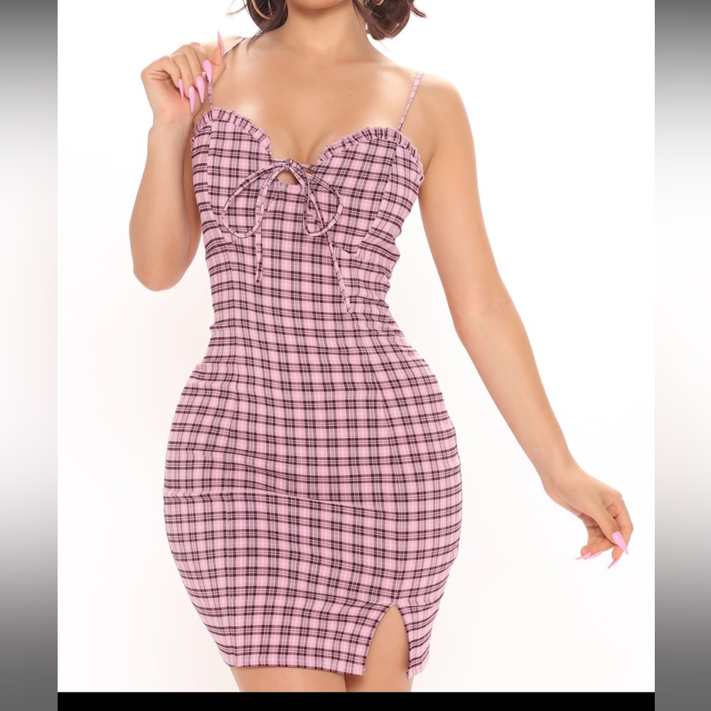 Pink plaid mini dress
